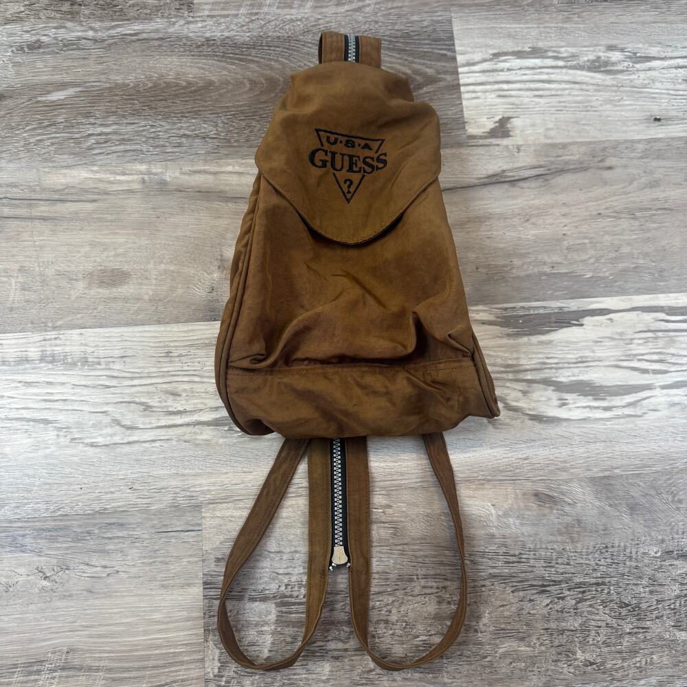 Vintage 90s Guess USA Brown Mini Backpack Purse Nylon Logo Y2K Streetwear Bag